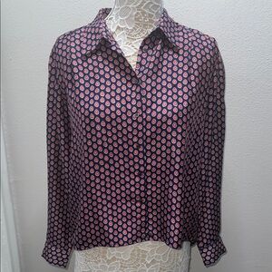 Elizabeth and James Navy and Pink Button-Down Shirt 100% Silk
